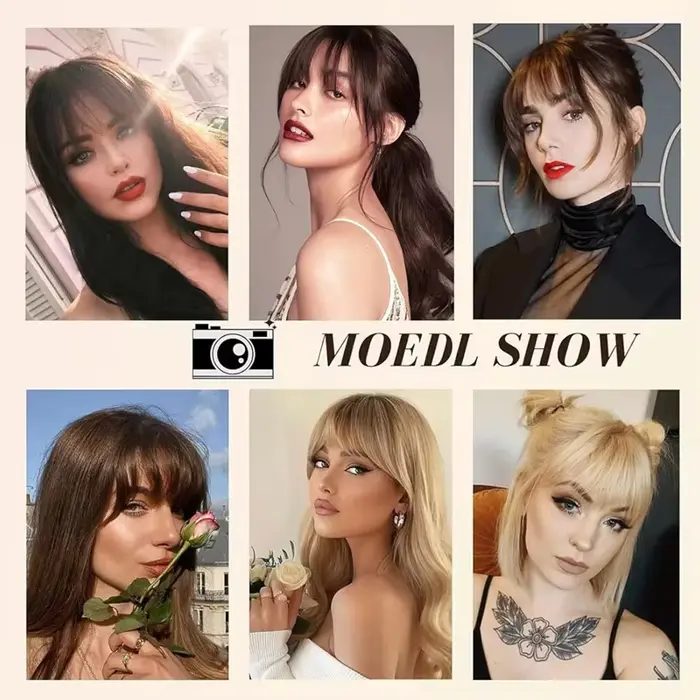 Extensions de cheveux synthétiques bouclées avec frange avant soignée à clipser