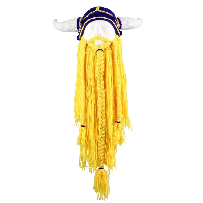 Chapeau Masque Cornes Viking Homme Barbu – Bonnets Hiver Amusants Faits Main pour Hommes – Accessoire de Fête de Noël