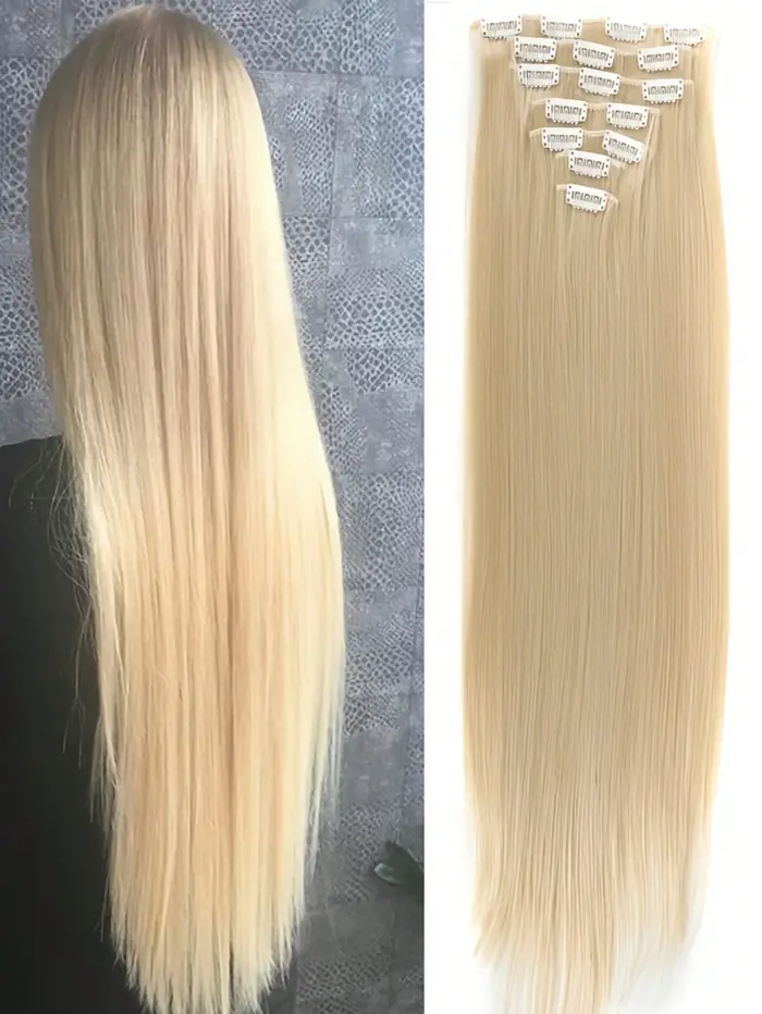 Extensions de cheveux synthétiques lisses à clipser