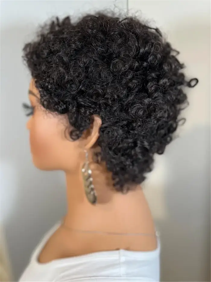 Perruque Courte Bouclée Frisée en Cheveux Humains FXVIC pour Femmes, Sans Lacet Frontal, Extensions 