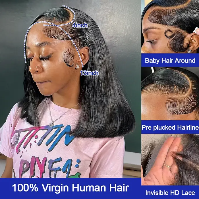 Perruque frontale tressée vietnamienne lisse et droite, pré-épilée, 100 % cheveux humains, sans coll