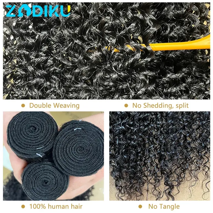 Paquets de cheveux bouclés crépus 100% paquets de cheveux humains crus avec fermeture 4X4 paquets de