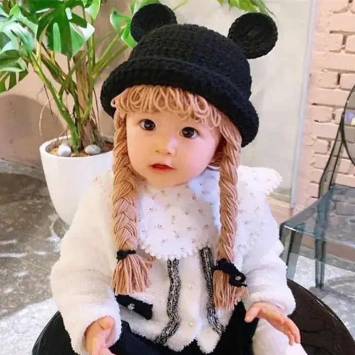 Bonnet perruque bouclé en tricot pour bébés filles