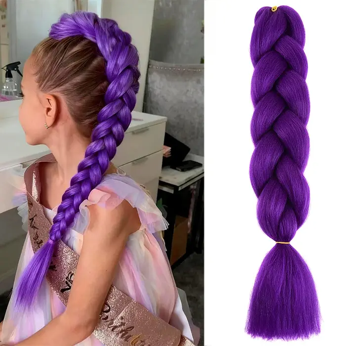 Extensions de cheveux synthétiques tressés violets longs de 24 pouces