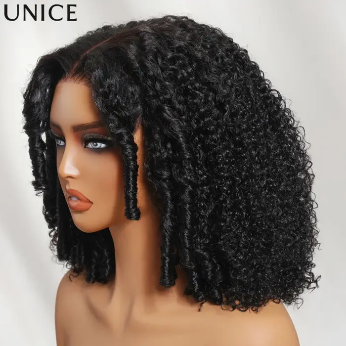 UNice 7x5 Bye Bye Slip ™   Perruque afro bouclée avec pointes en spirale, 100% cheveux humains, sans