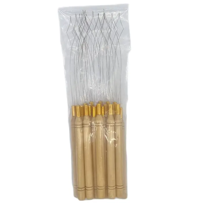Extra Love 20 pièces Nouvelles aiguilles à boucle avec manche en bois pour extensions de cheveux