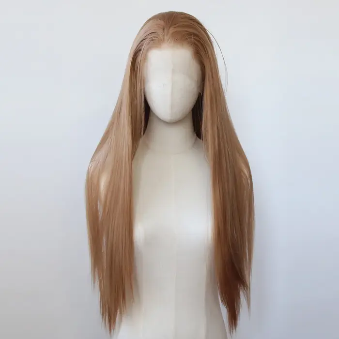 Perruque Lace Front Wig synthétique Blonde fraise, perruque synthétique longue et lisse marron miel,