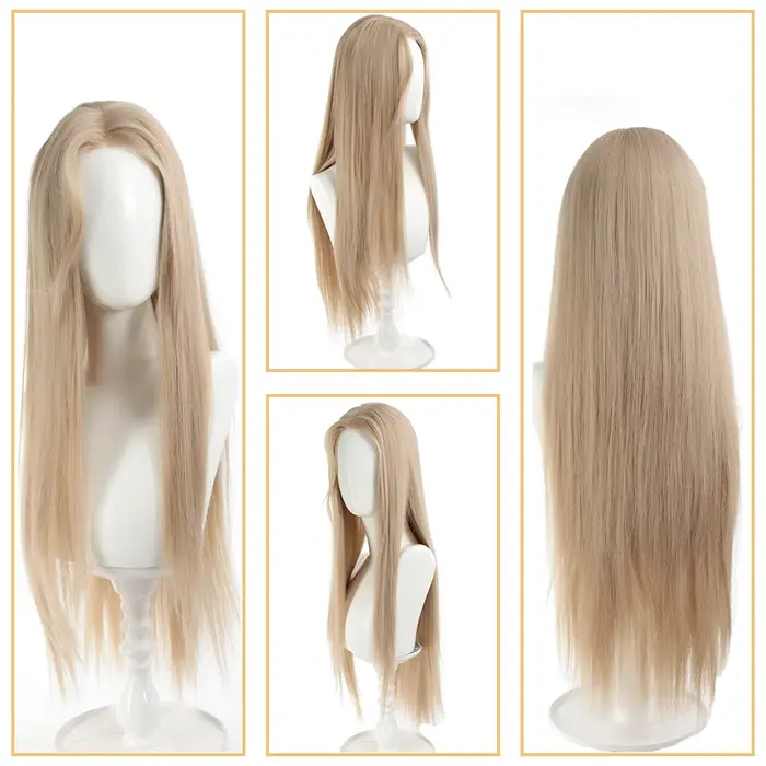 Cheveux longs et raides en lin ultraviolet synthétique avec THES