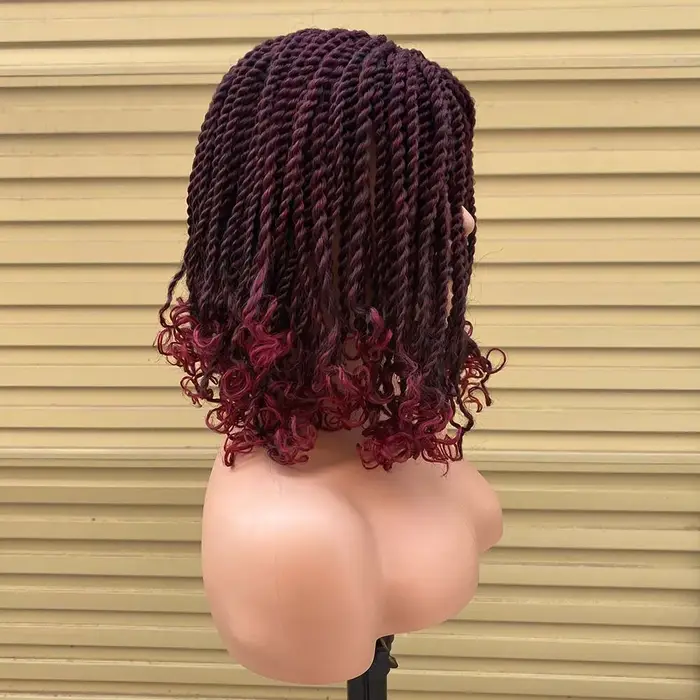 Boîte tressée perruques pour les femmes noires Crochet cheveux 2 torsion Ombre Bug africain synthétique court Bob