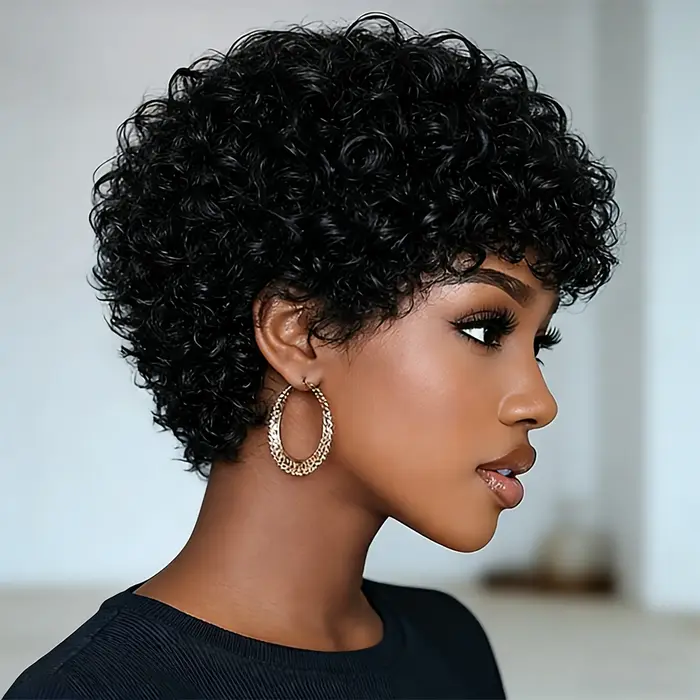 Perruque courte coupe pixie en cheveux humains