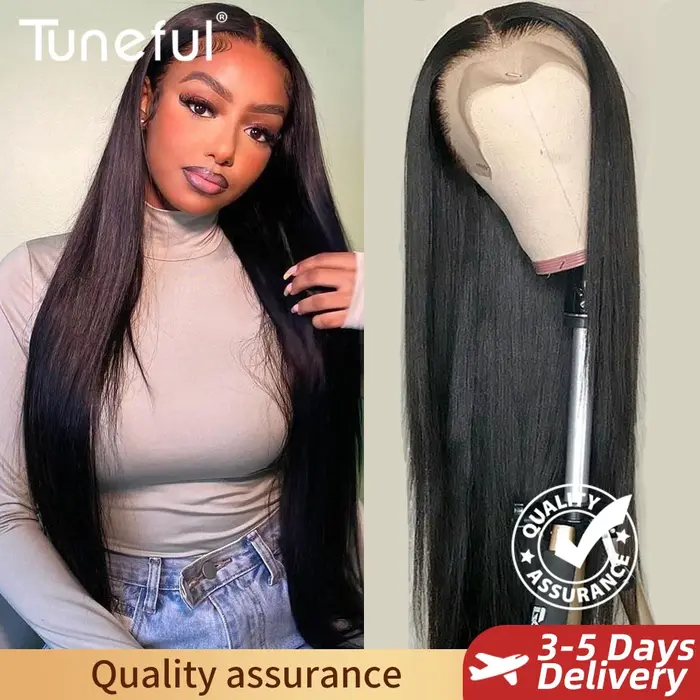 Tuneful 13x6 dentelle frontale perruques de cheveux humains droite 30 pouces pré plumé HD dentelle a