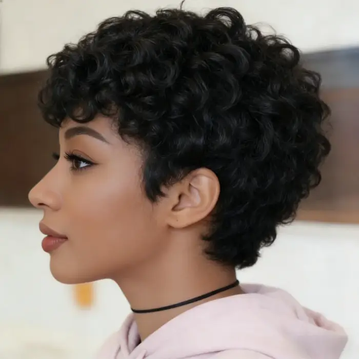 Perruque courte afro bouclée naturelle pour femme
