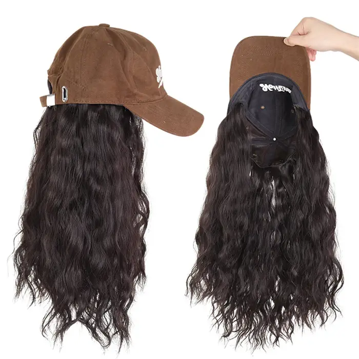 Casquette perruque synthétique avec extensions ondulées naturelles intégrées pour femme