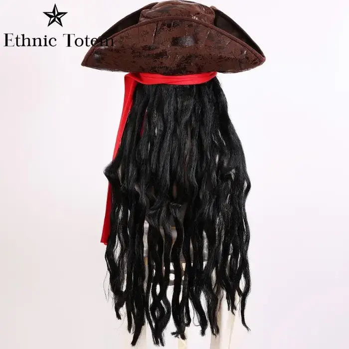 Perruque de chapeau marron de capitaine Pirate pour adulte