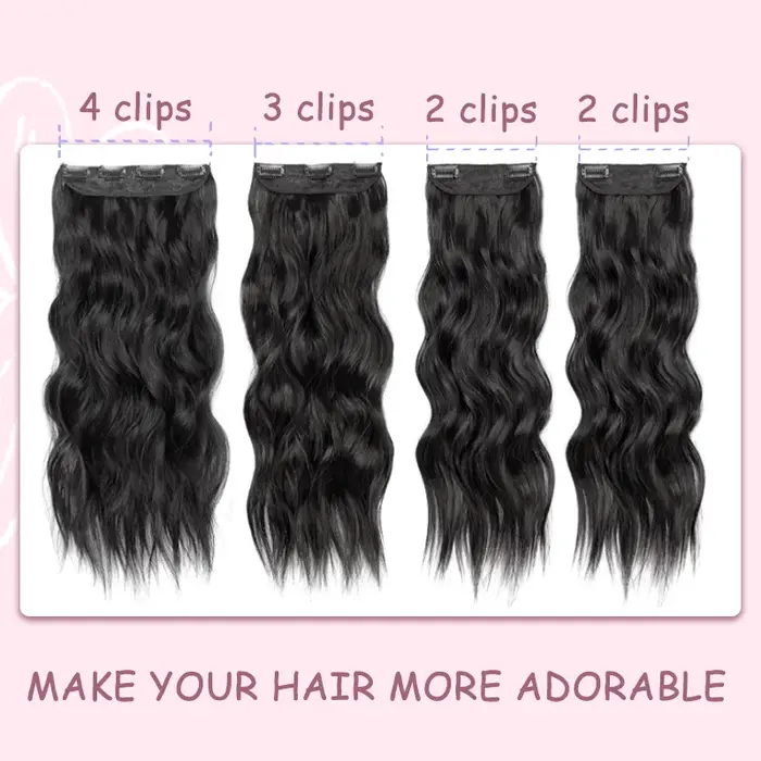 Extensions capillaires synthétiques noires épaisses à clips