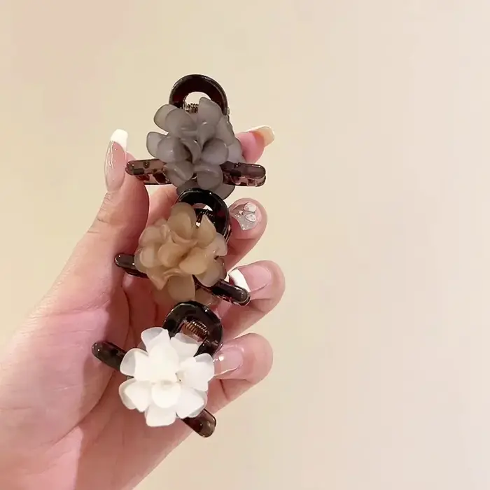 Petites pinces à cheveux camélia en acrylique pour femmes et filles