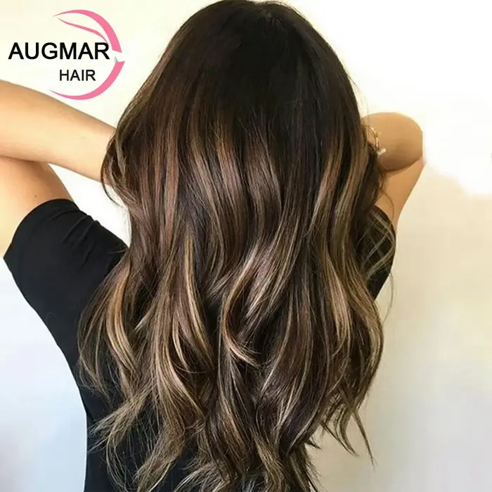 Perruque Brésilienne Naturelle Cheveux Courts Ondulés à Reflets Blonds