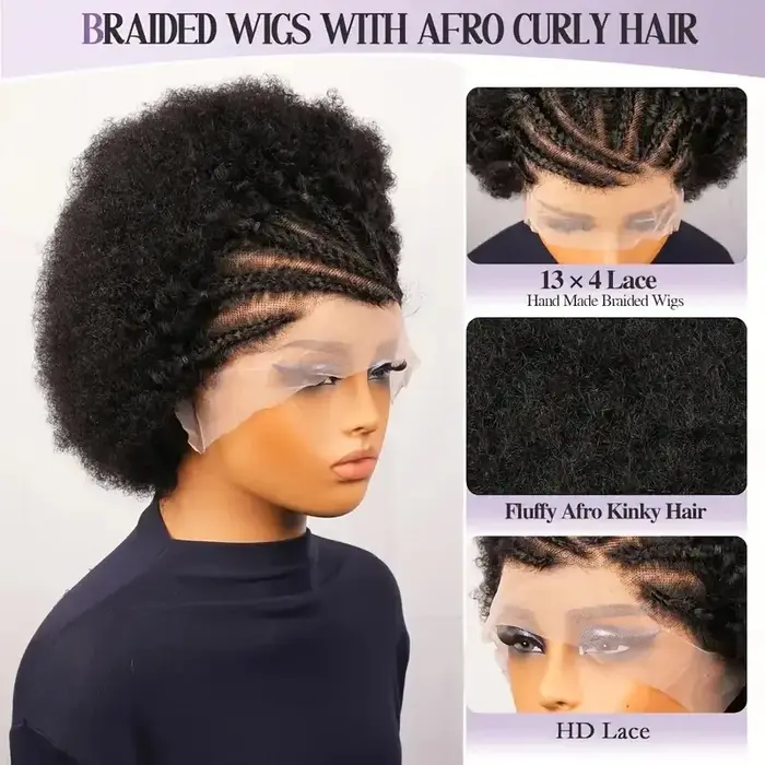 13x4 court Afro crépus bouclés Bob dentelle avant tressé perruques pour les femmes noires