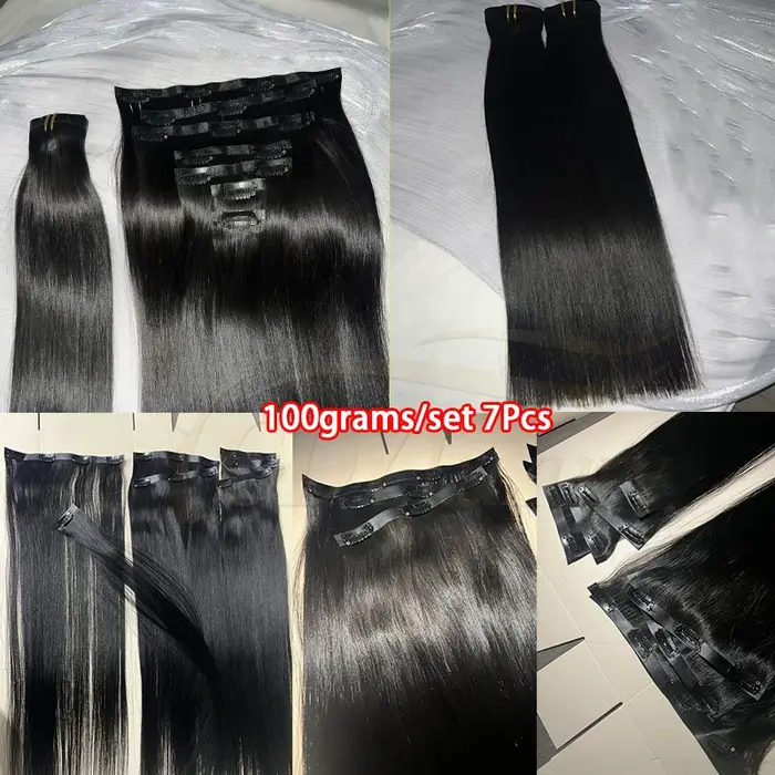 15A pince sans couture Ins cheveux humains raides 100% Extensions de cheveux humains non transformés