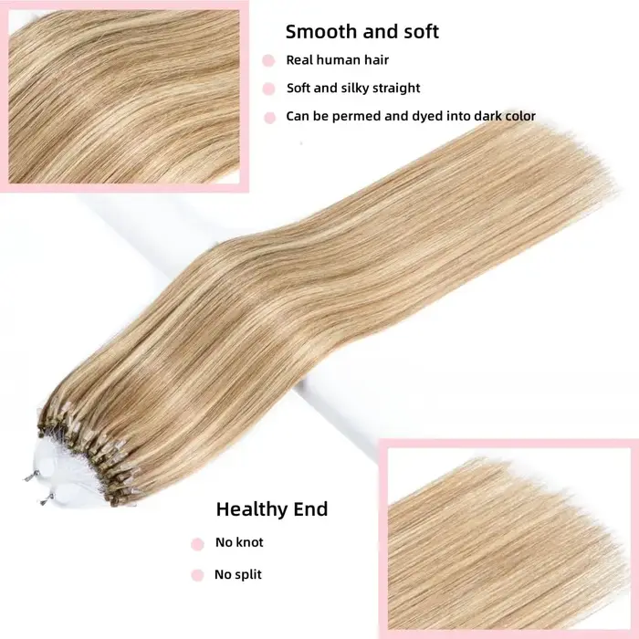 Extensions d'anneaux à Micro boucle 100% cheveux humains, trame droite avec anneaux pour un aspect naturel, toutes les couleurs 1B/4/613/27 disponibles