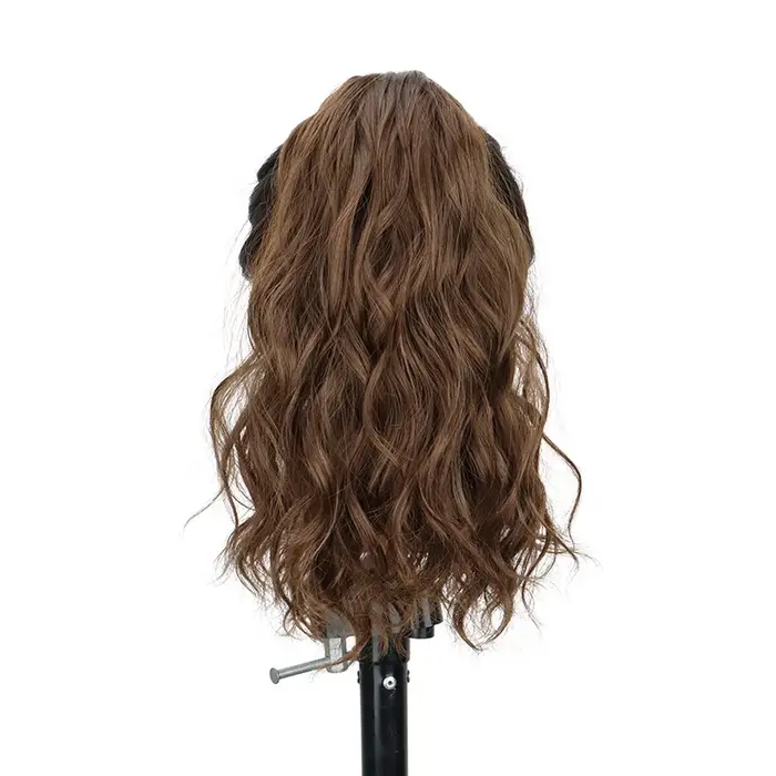 Extension capillaire synthétique courte ondulée de 14 pouces, queue de cheval brune blonde, pince à