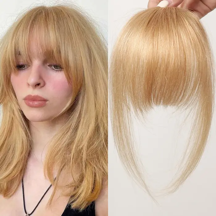 Cheveux humains frange postiche Clips pour femmes blond doré 100% Remy