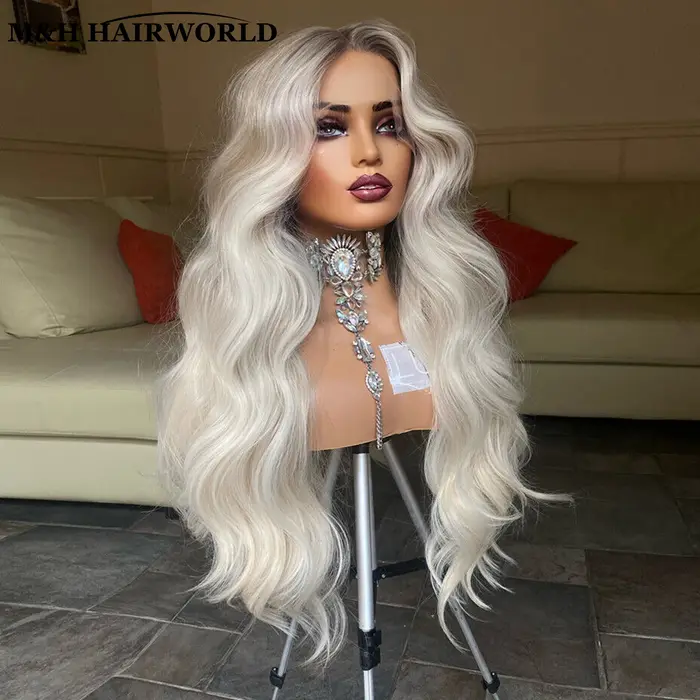 13X3 sans colle frontale dentelle perruques pour femmes longs ondulés cheveux synthétiques