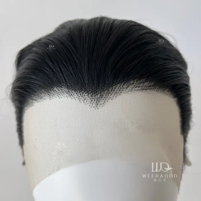 Perruque de cheveux courts noirs pour homme avec une coiffure lissée au dos Cosplay 13*4 HD