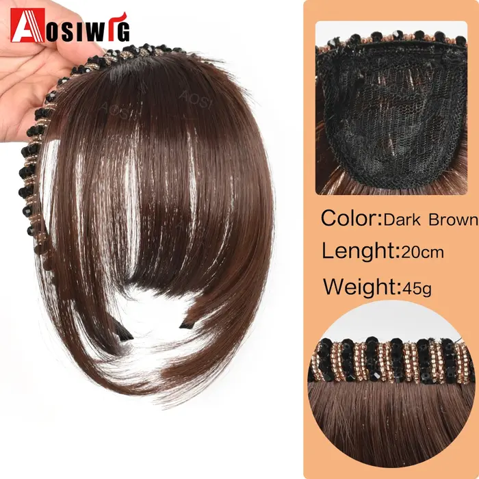 Extension Capillaire Synthétique Courte et Lisse avec Frange pour Femme