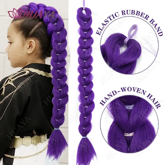 Queue de cheval tressée violette synthétique, coiffure de Costume Rumi, longue queue de cheval avec