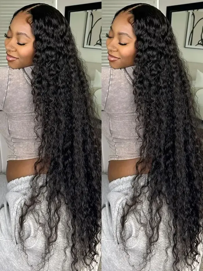 300 densité vague d'eau perruque de cheveux humains 30 40 pouces sans colle vague profonde 13x6 Hd b