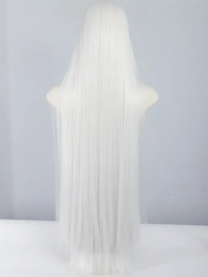 Perruque blanche naturelle à raie centrale pour femme