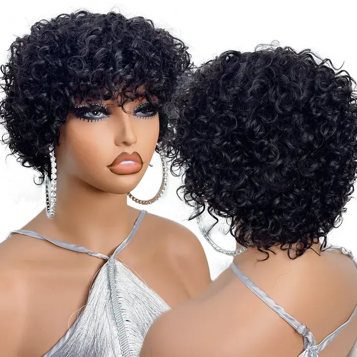 Perruques de cheveux humains coupe lutin pour femmes Afro Rose bouclés Funmi