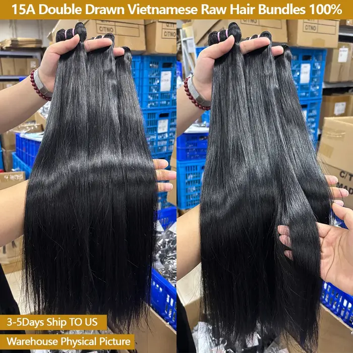 Lots de Cheveux Naturels 100% Humains 15A Double Drawn Cheveux Vietnamiens Bruts Lisses Non Traités 