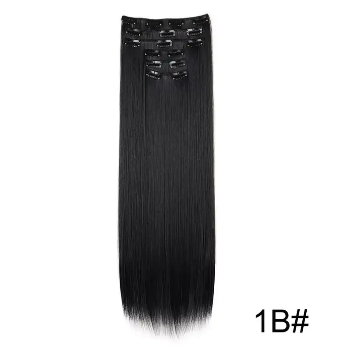 Extensions de cheveux synthétiques blondes et noires, 24 pouces de long, lisses, résistantes à la ch
