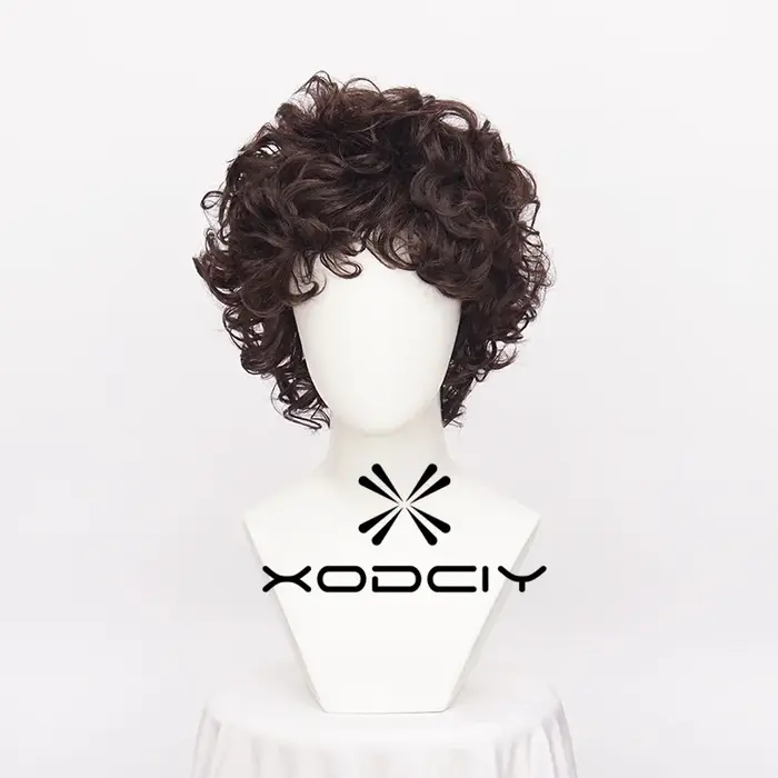 Frodo Baggins Cosplay perruque marron court bouclés résistant à la chaleur cheveux synthétiques jeu 