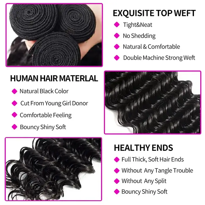 Paquets de cheveux humains avec fermeture vague profonde brésilienne vierge bouclés 3