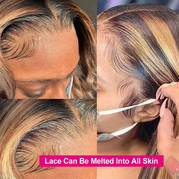 Perruque à mèches de cheveux humains 13X6 avec dentelle frontale HD
