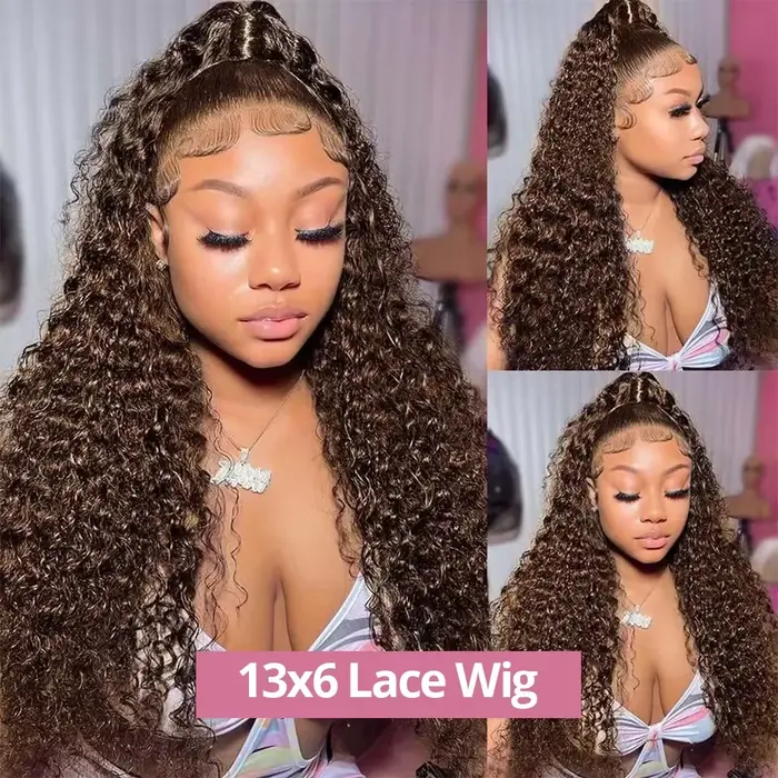 Perruques Lace Front Ondulées Marron Chocolat 40 Pouces, Perruque Frontale HD Deep Wave 13x4 13x6, P
