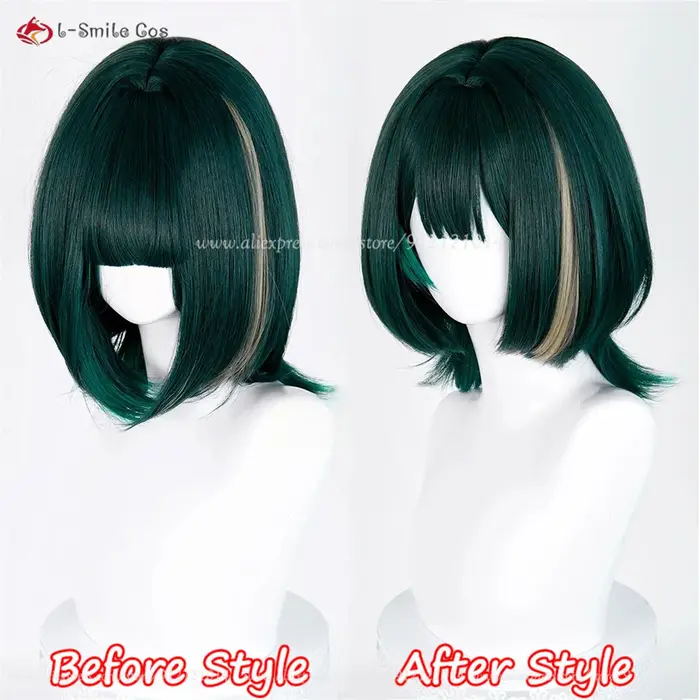 Nefer Cosplay perruque 36 cm vert reflets perruques pour femmes