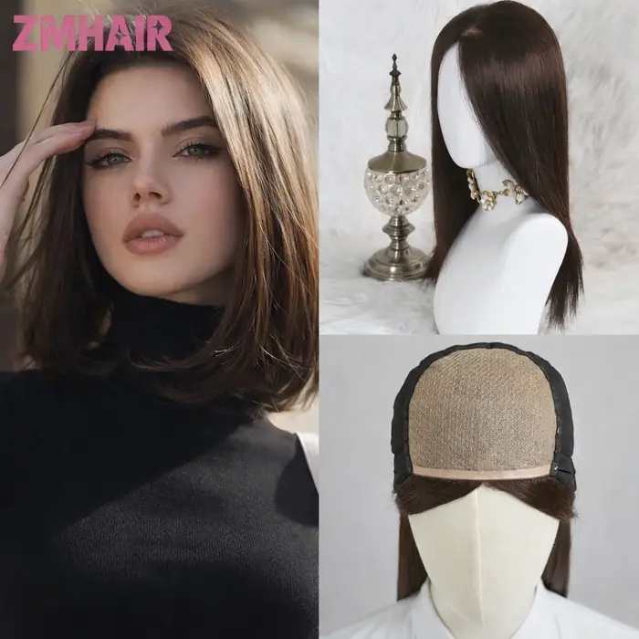 Perruques lisses et soyeuses à base de soie pour femmes, 100% cheveux humains brésiliens, densité 18