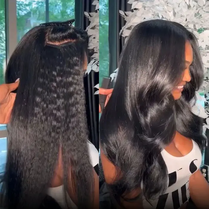 Extensions de cheveux brésiliens 100% naturels bouclés, cheveux crépus lisses, 22 24 pouces, noir na