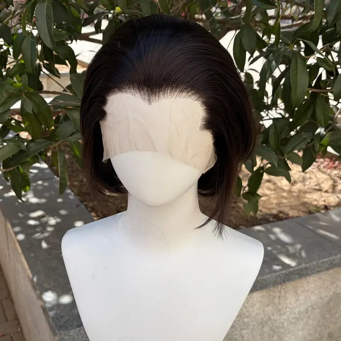 Perruques synthétiques Lace Front courtes coupe bob brun foncé pour femmes, perruque Lace 13x4 lisse
