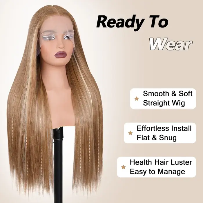 Perruque Lace Front Wig lisse HD, 30 pouces, blond miel ombré, densité 180%, 13x4, à reflets, pour f