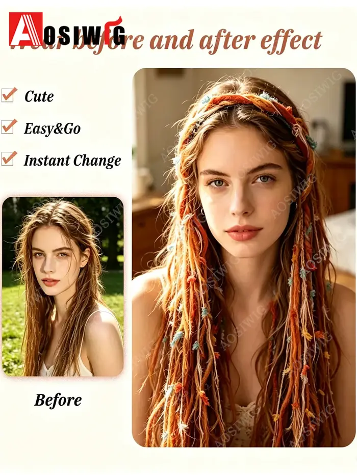 Extensions de cheveux synthétiques tressées à pampilles style bohème, couleur Maillard vintage, avec bandeau, pour femmes, accessoires capillaires pour festivals et vacances