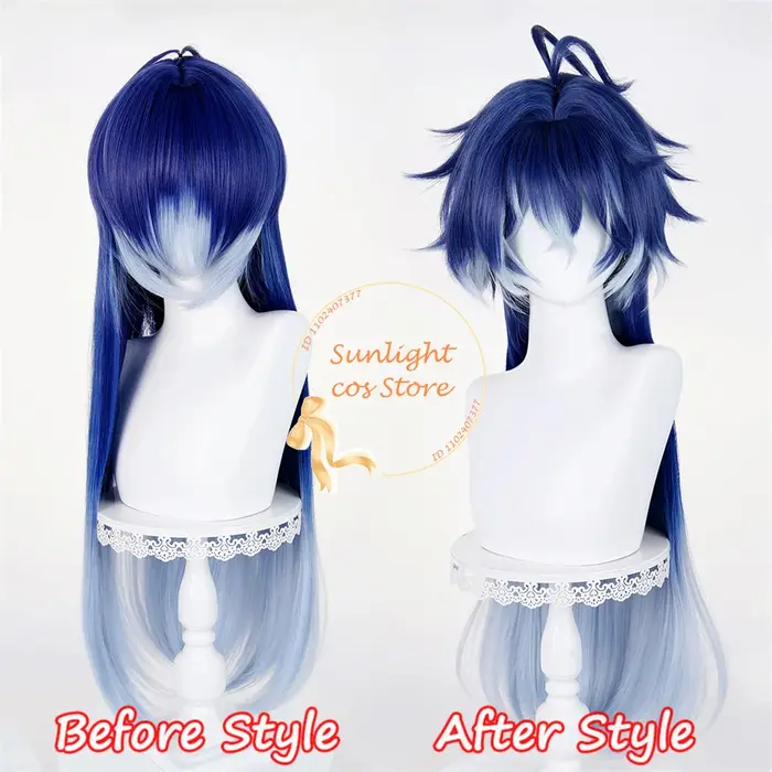 Flins Cosplay perruque 85 cm bleu dégradé perruques résistant à la chaleur cheveux synthétiques Kiryl Chudomirovich