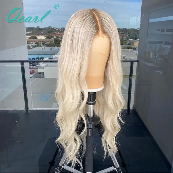 Platine-Perruque Full Lace Wig Brésilienne Naturelle, Cheveux Blonds Agaçants, Transparent HD, Nmini