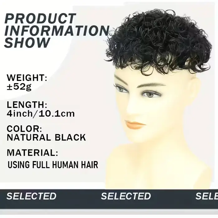 Perruque de cheveux humains noirs naturels pour hommes