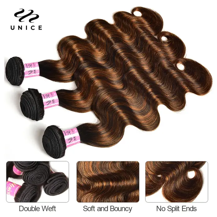 UNICE-Bundles de cheveux humains Body Wave, Balayage, Fermeture à lacet 4x4, Highlight, Faites une p