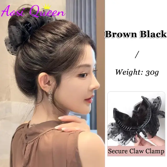 Extensions de chignon synthétiques avec pince à griffes et décoration en tulle